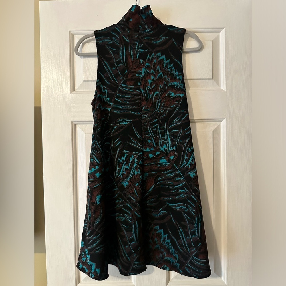 Mara Hoffman teal and chocolate brown floral print swing mini dress, size small - Picture 5 of 8